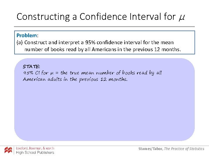 Constructing a Confidence Interval for µ Problem: (a) Construct and interpret a 95% confidence