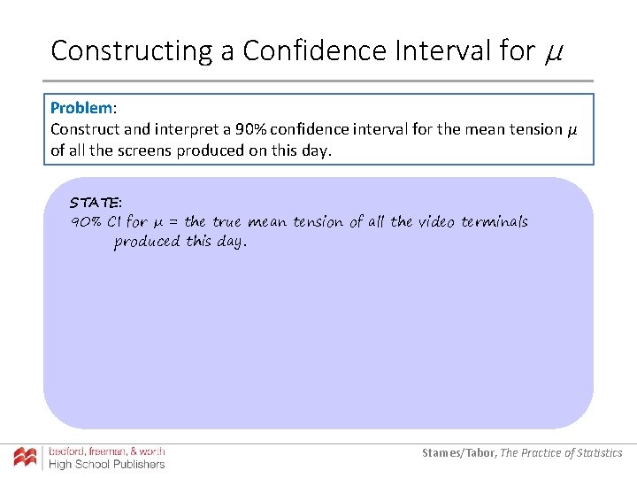 Constructing a Confidence Interval for µ Problem: Construct and interpret a 90% confidence interval