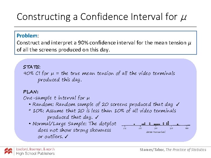Constructing a Confidence Interval for µ Problem: Construct and interpret a 90% confidence interval