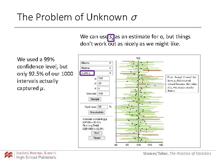 The Problem of Unknown σ We can use sx as an estimate for σ,