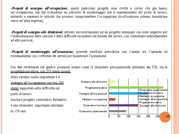  • Progetti di sostegno all’occupazione, questi particolari progetti sono rivolti a coloro che