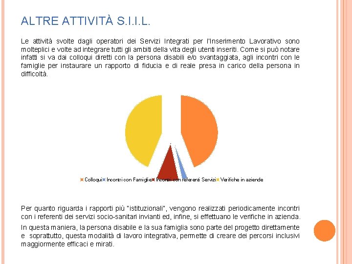 ALTRE ATTIVITÀ S. I. I. L. Le attività svolte dagli operatori dei Servizi Integrati