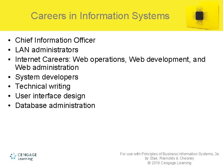 Careers in Information Systems • Chief Information Officer • LAN administrators • Internet Careers: