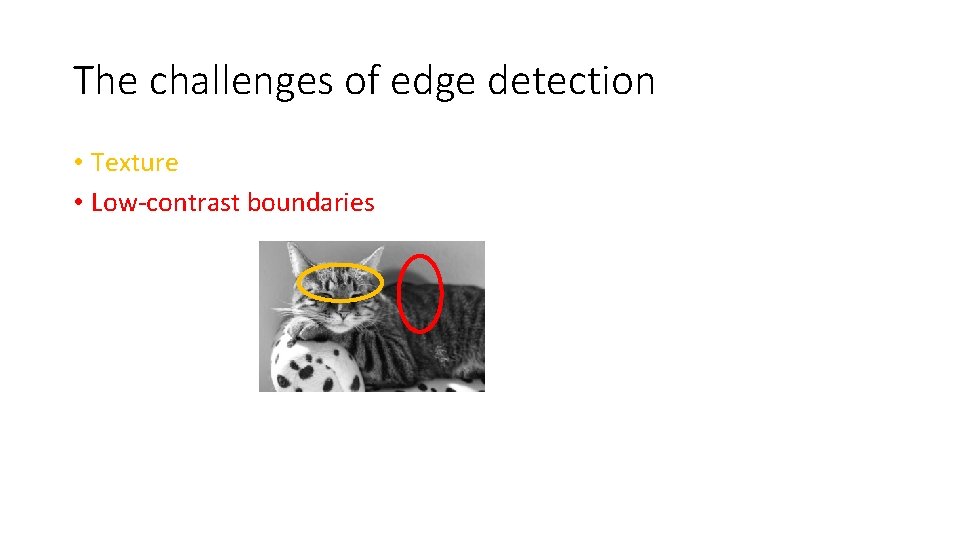 The challenges of edge detection • Texture • Low-contrast boundaries 