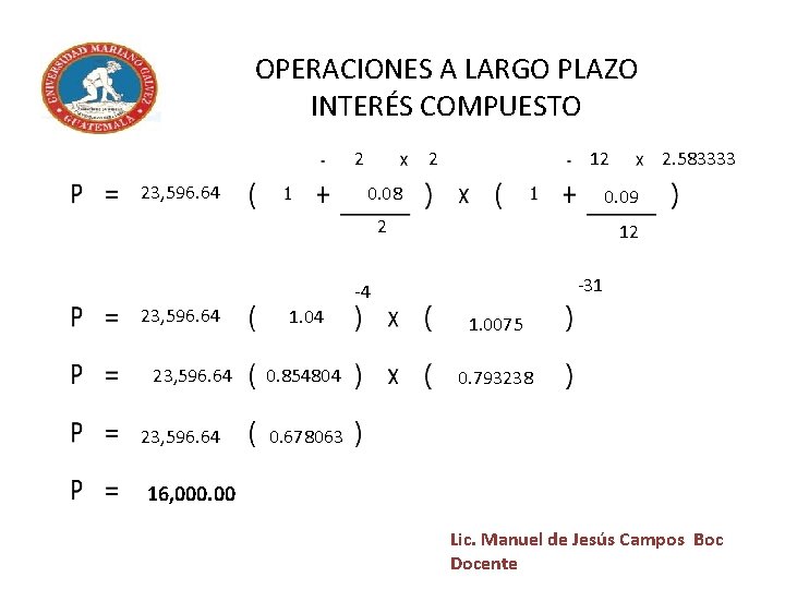 OPERACIONES A LARGO PLAZO INTERÉS COMPUESTO 2 2 23, 596. 64 12 0. 08