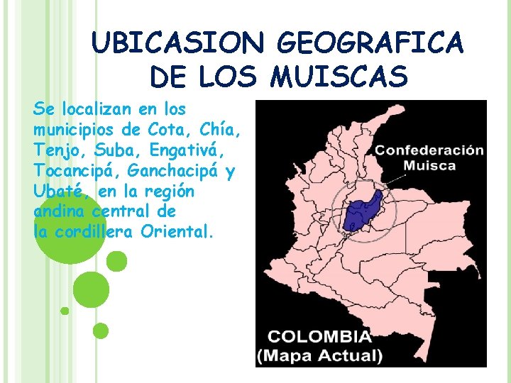 UBICASION GEOGRAFICA DE LOS MUISCAS Se localizan en los municipios de Cota, Chía, Tenjo, UBICASION GEOGRAFICA DE LOS MUISCAS Se localizan en los municipios de Cota, Chía, Tenjo,