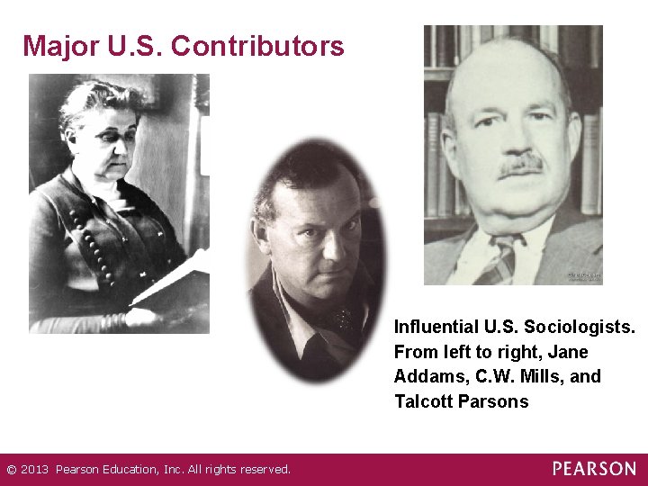 Major U. S. Contributors Influential U. S. Sociologists. From left to right, Jane Addams, Major U. S. Contributors Influential U. S. Sociologists. From left to right, Jane Addams,