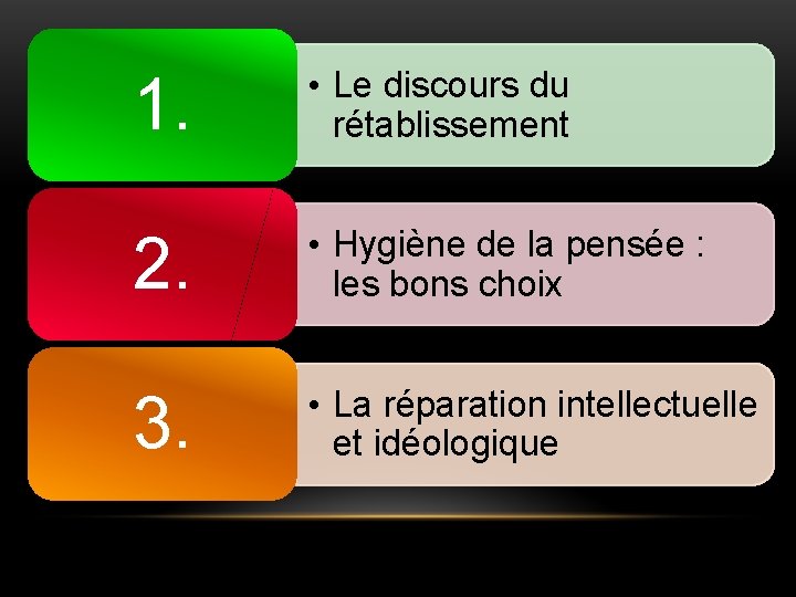 1. • Le discours du rétablissement 2. • Hygiène de la pensée : les