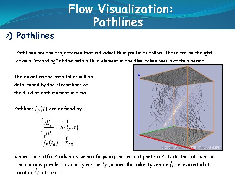 2) Pathlines Flow Visualization: Pathlines are the trajectories that individual fluid particles follow. These