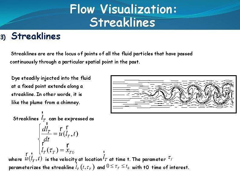 3) Streaklines Flow Visualization: Streaklines are the locus of points of all the fluid