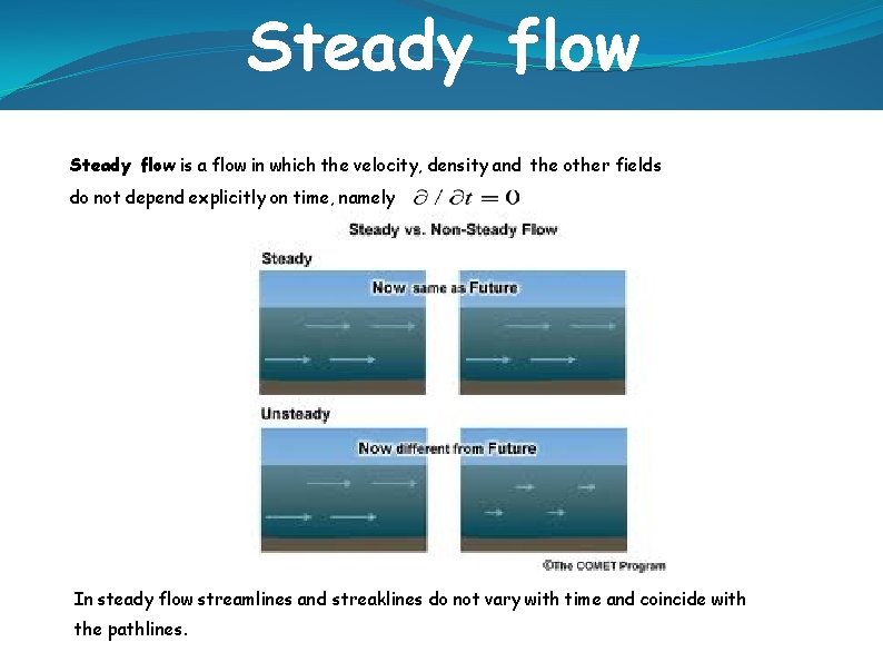 Steady flow is a flow in which the velocity, density and the other fields