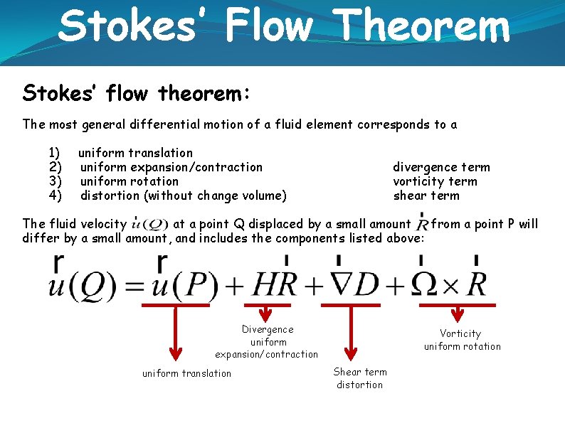 Stokes’ Flow Theorem Stokes’ flow theorem: The most general differential motion of a fluid