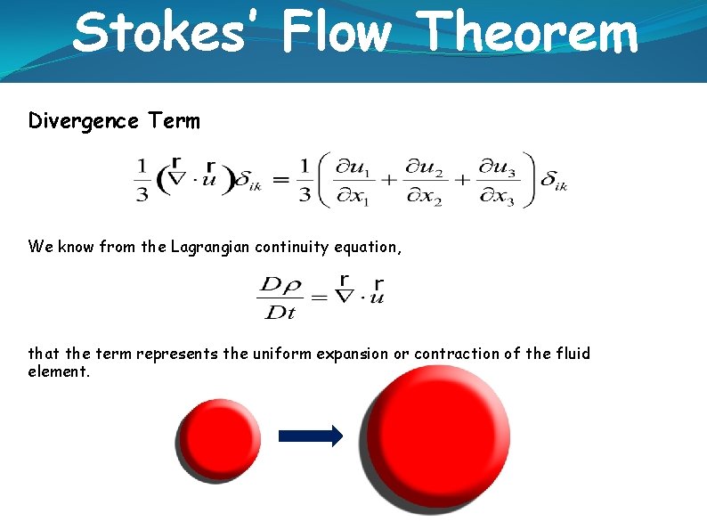 Stokes’ Flow Theorem Divergence Term We know from the Lagrangian continuity equation, that the