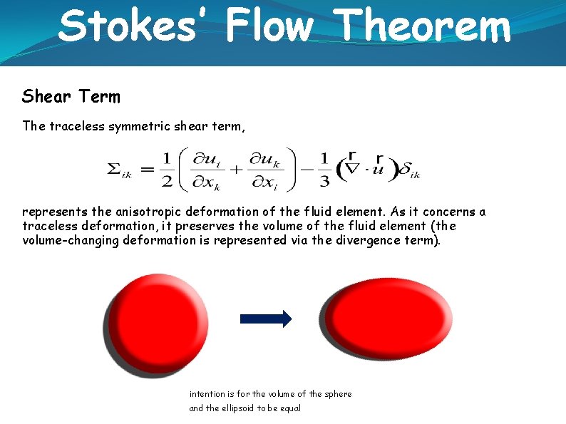 Stokes’ Flow Theorem Shear Term The traceless symmetric shear term, represents the anisotropic deformation