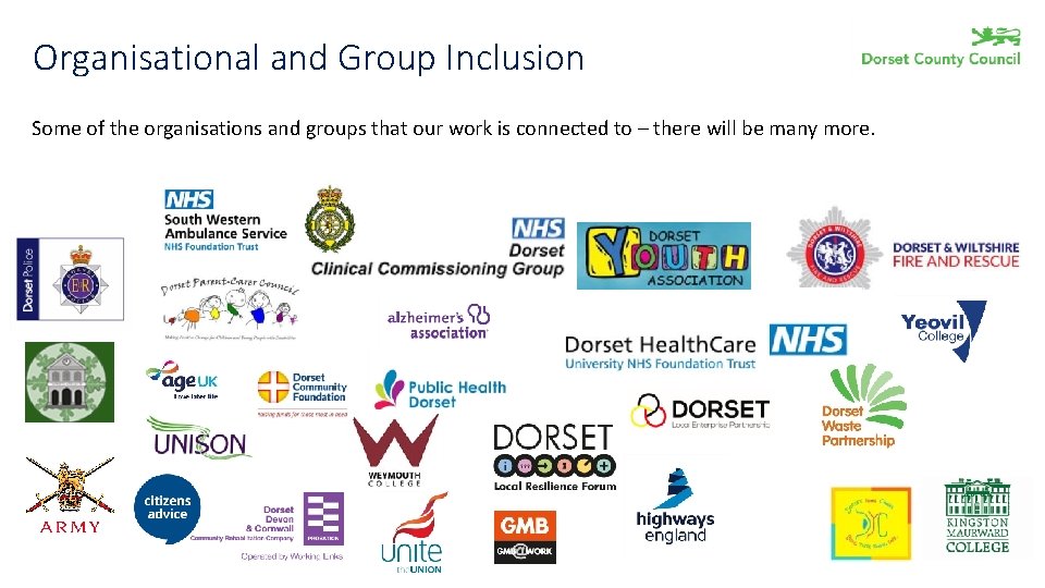 Organisational and Group Inclusion Some of the organisations and groups that our work is