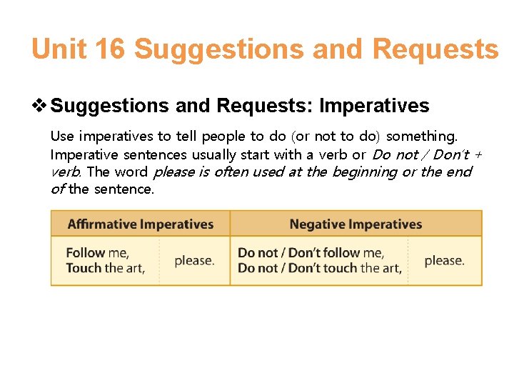 Unit 16 Suggestions and Requests v Suggestions and Requests: Imperatives Use imperatives to tell Unit 16 Suggestions and Requests v Suggestions and Requests: Imperatives Use imperatives to tell