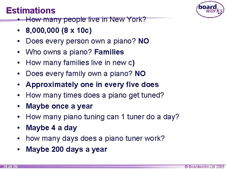 Estimations • • • • 31 of 70 How many people live in New