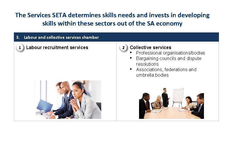 The Services SETA determines skills needs and invests in developing skills within these sectors