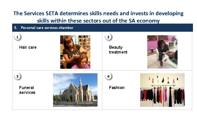 The Services SETA determines skills needs and invests in developing skills within these sectors