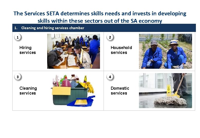 The Services SETA determines skills needs and invests in developing skills within these sectors