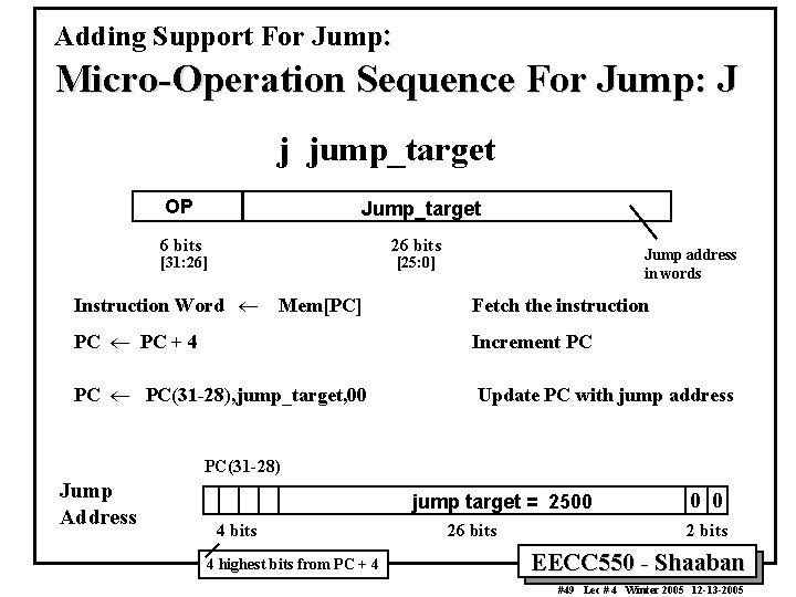 Adding Support For Jump: Micro-Operation Sequence For Jump: J j jump_target OP Jump_target 6