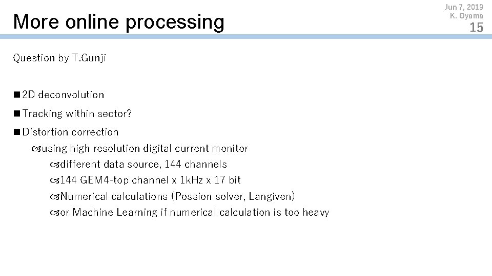 More online processing Question by T. Gunji n 2 D deconvolution n Tracking within