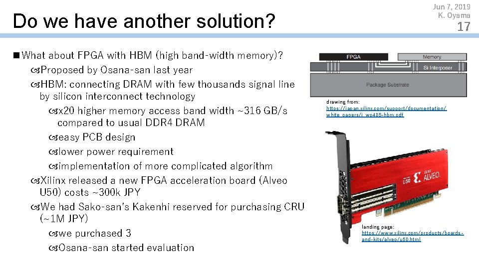 Do we have another solution? n What about FPGA with HBM (high band-width memory)?