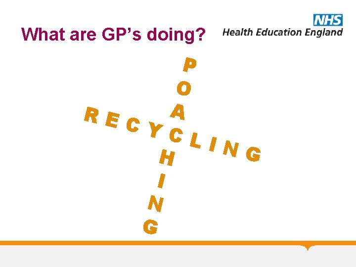 What are GP’s doing? P O A RE CY CL ING H I N