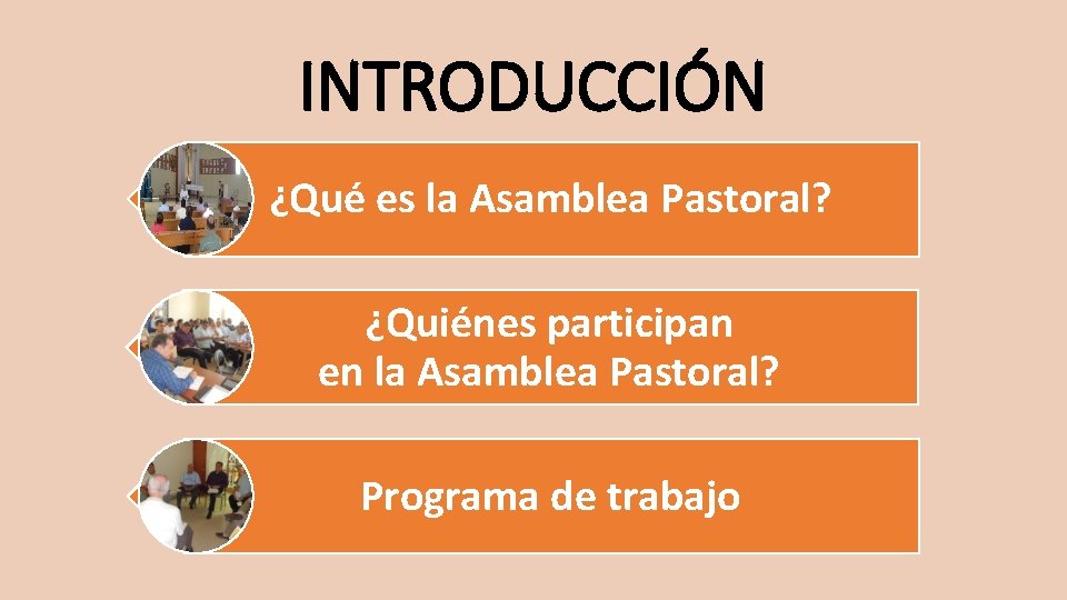 INTRODUCCIÓN ¿Qué es la Asamblea Pastoral? ¿Quiénes participan en la Asamblea Pastoral? Programa de