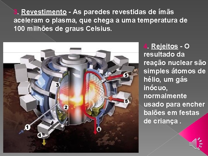 3. Revestimento - As paredes revestidas de ímãs aceleram o plasma, que chega a