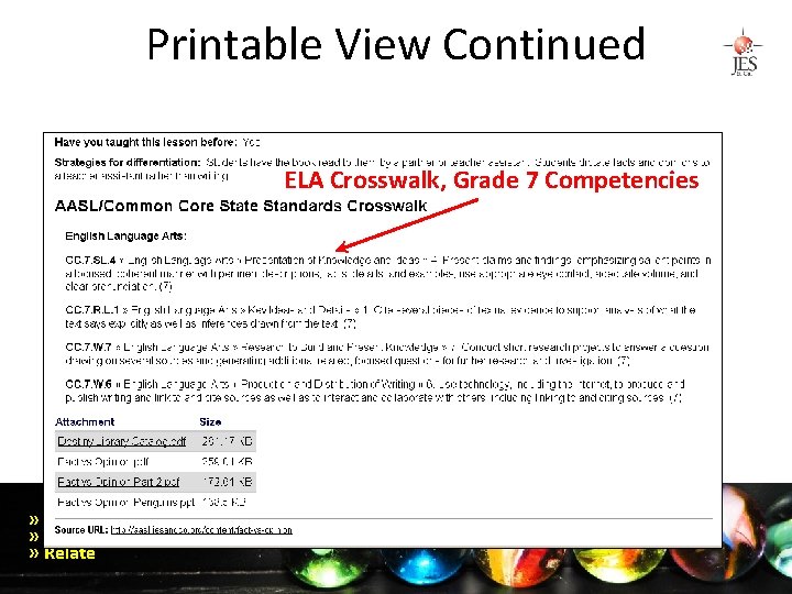 Printable View Continued ELA Crosswalk, Grade 7 Competencies » Atomize » Describe » Relate