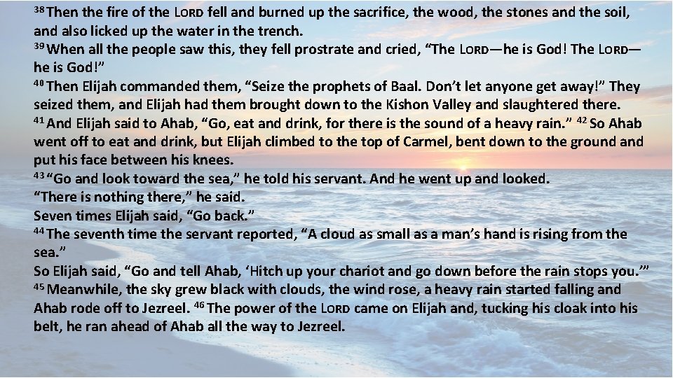 38 Then the fire of the LORD fell and burned up the sacrifice, the