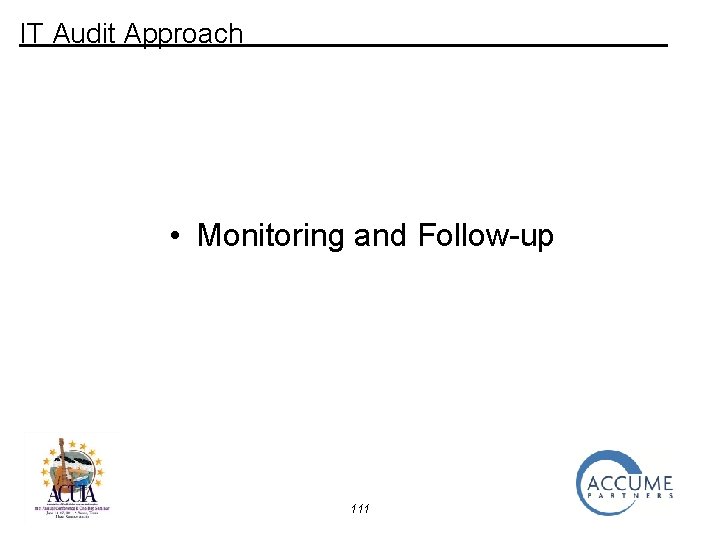 IT Audit Approach • Monitoring and Follow-up 111 