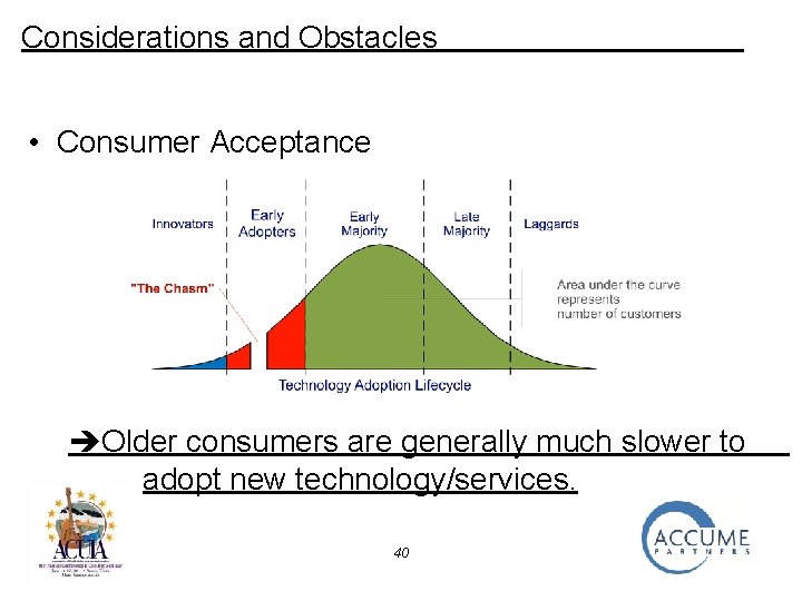 Considerations and Obstacles • Consumer Acceptance Older consumers are generally much slower to adopt