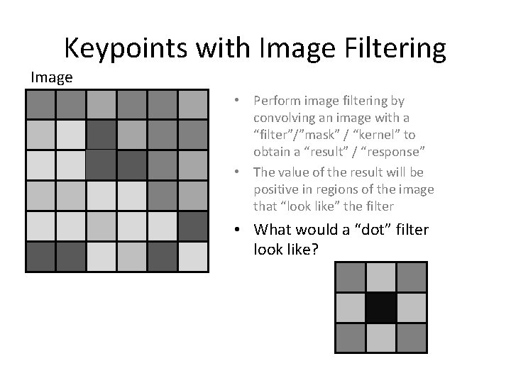 Keypoints with Image Filtering Image • Perform image filtering by convolving an image with