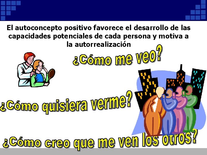 El autoconcepto positivo favorece el desarrollo de las capacidades potenciales de cada persona y El autoconcepto positivo favorece el desarrollo de las capacidades potenciales de cada persona y