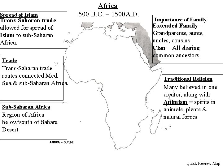 Spread of Islam Trans-Saharan trade allowed for spread of Islam to sub-Saharan Africa. Trade