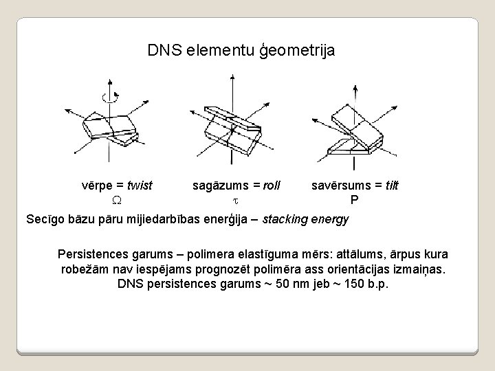 DNS elementu ģeometrija vērpe = twist W sagāzums = roll t savērsums = tilt