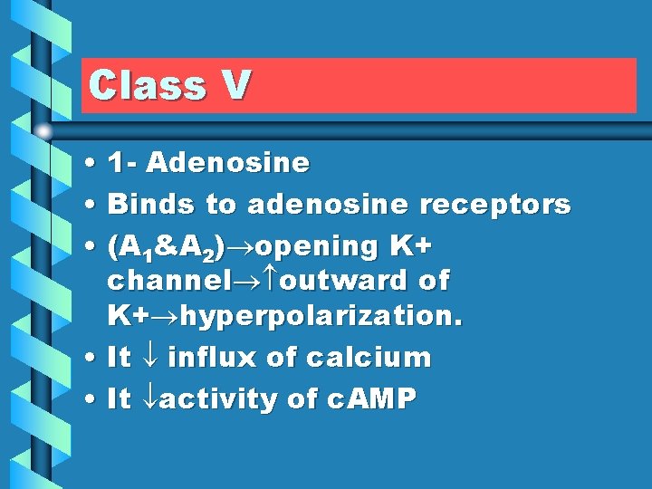 Class V • 1 - Adenosine • Binds to adenosine receptors • (A 1&A