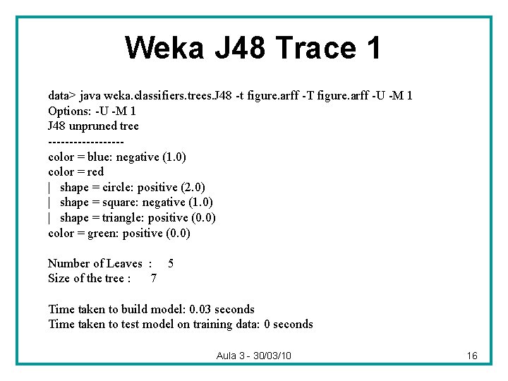 Weka J 48 Trace 1 data> java weka. classifiers. trees. J 48 -t figure.