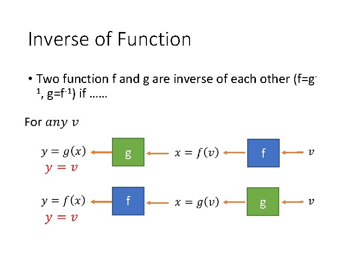 Inverse of Function • Two function f and g are inverse of each other