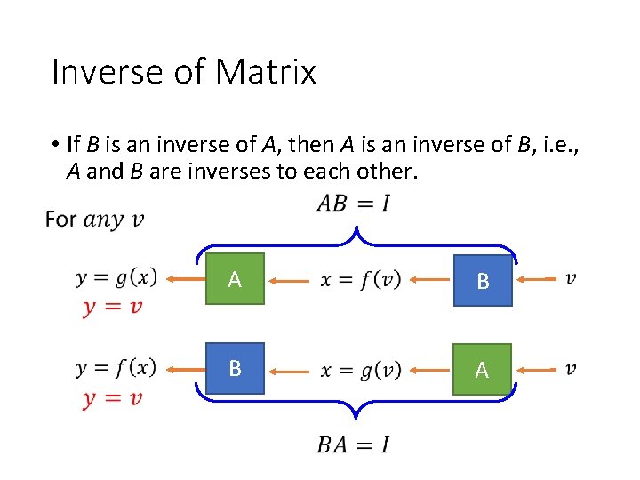 Inverse of Matrix • If B is an inverse of A, then A is