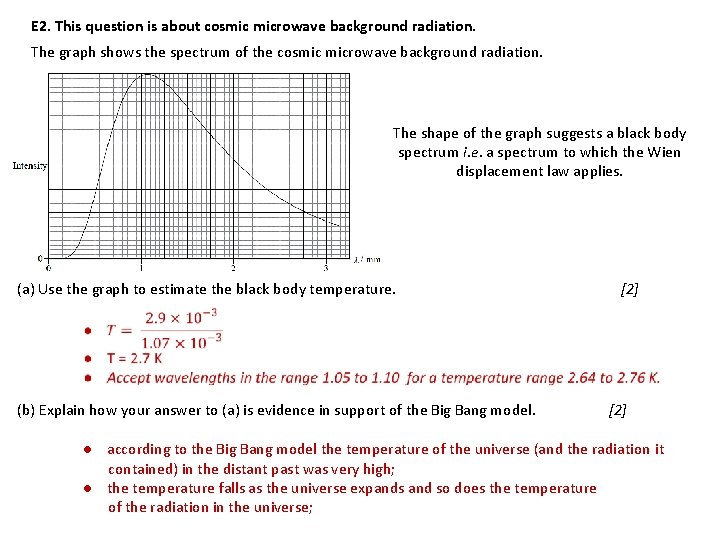 E 2. This question is about cosmic microwave background radiation. The graph shows the