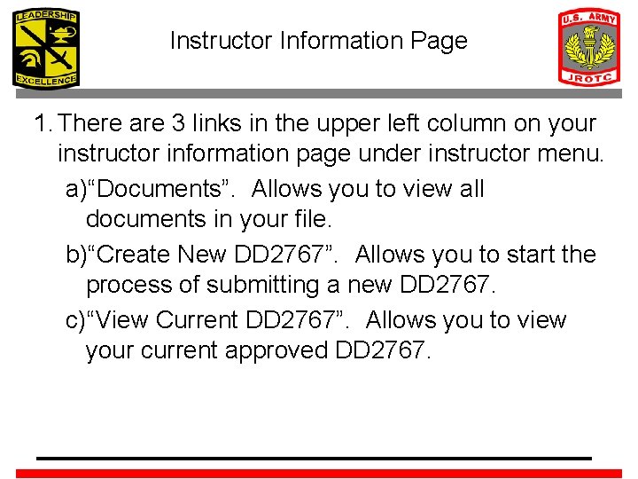 Instructor Information Page 1. There are 3 links in the upper left column on
