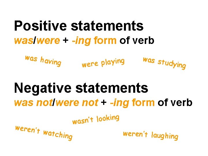 Positive statements was/were + -ing form of verb was ha ving y a l