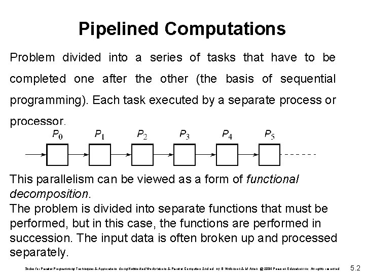 Pipelined Computations Problem divided into a series of tasks that have to be completed