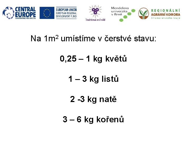 Na 1 m 2 umístíme v čerstvé stavu: 0, 25 – 1 kg květů