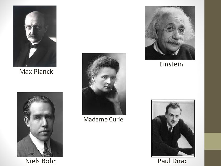 Einstein Max Planck Madame Curie Niels Bohr Paul Dirac 