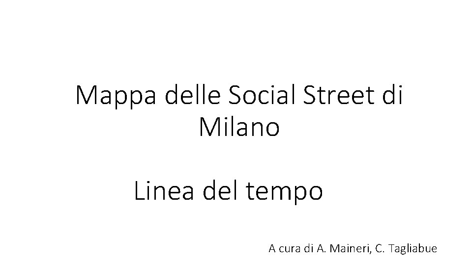 Mappa delle Social Street di Milano Linea del tempo A cura di A. Maineri,