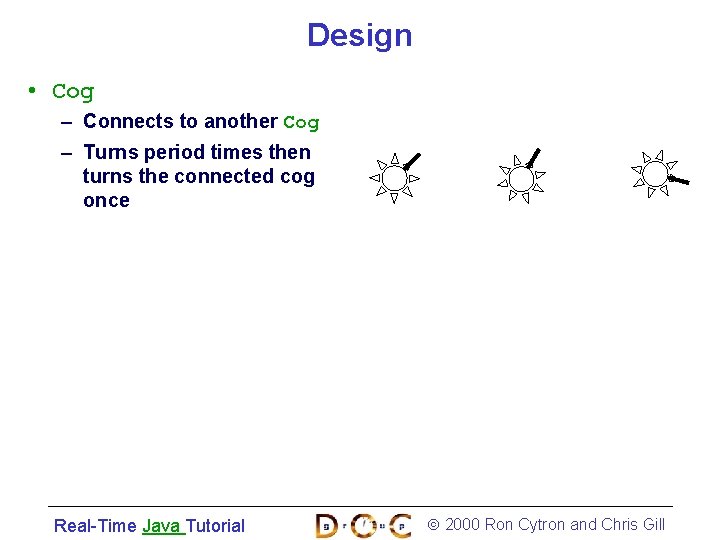 Design • Cog – Connects to another Cog – Turns period times then turns